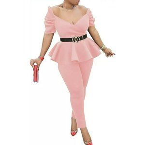 Pink Peplum Stretch Pant Set Size 2XL